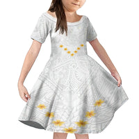 Tonga White Sunday Family Matching Summer Maxi Dress and Hawaiian Shirt Polynesian Plumeria Tribal Simple LT9 Daughter's Dress White - Polynesian Pride