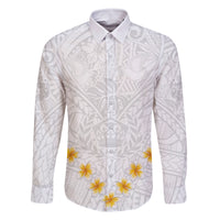 Tonga White Sunday Family Matching Summer Maxi Dress and Hawaiian Shirt Polynesian Plumeria Tribal Simple LT9 Dad's Shirt - Long Sleeve White - Polynesian Pride