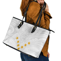 Tonga White Sunday Leather Tote Bag Polynesian Plumeria Tribal Simple LT9 - Polynesian Pride