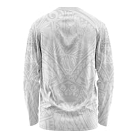 Tonga White Sunday Long Sleeve Shirt Polynesian Plumeria Tribal Simple LT9 - Polynesian Pride