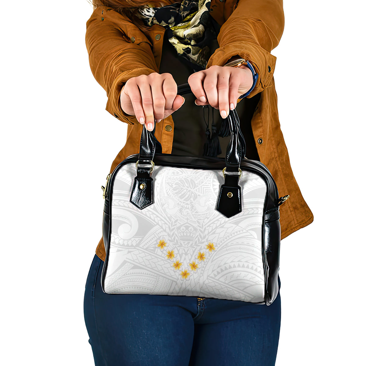 Tonga White Sunday Shoulder Handbag Polynesian Plumeria Tribal Simple LT9 One Size White - Polynesian Pride