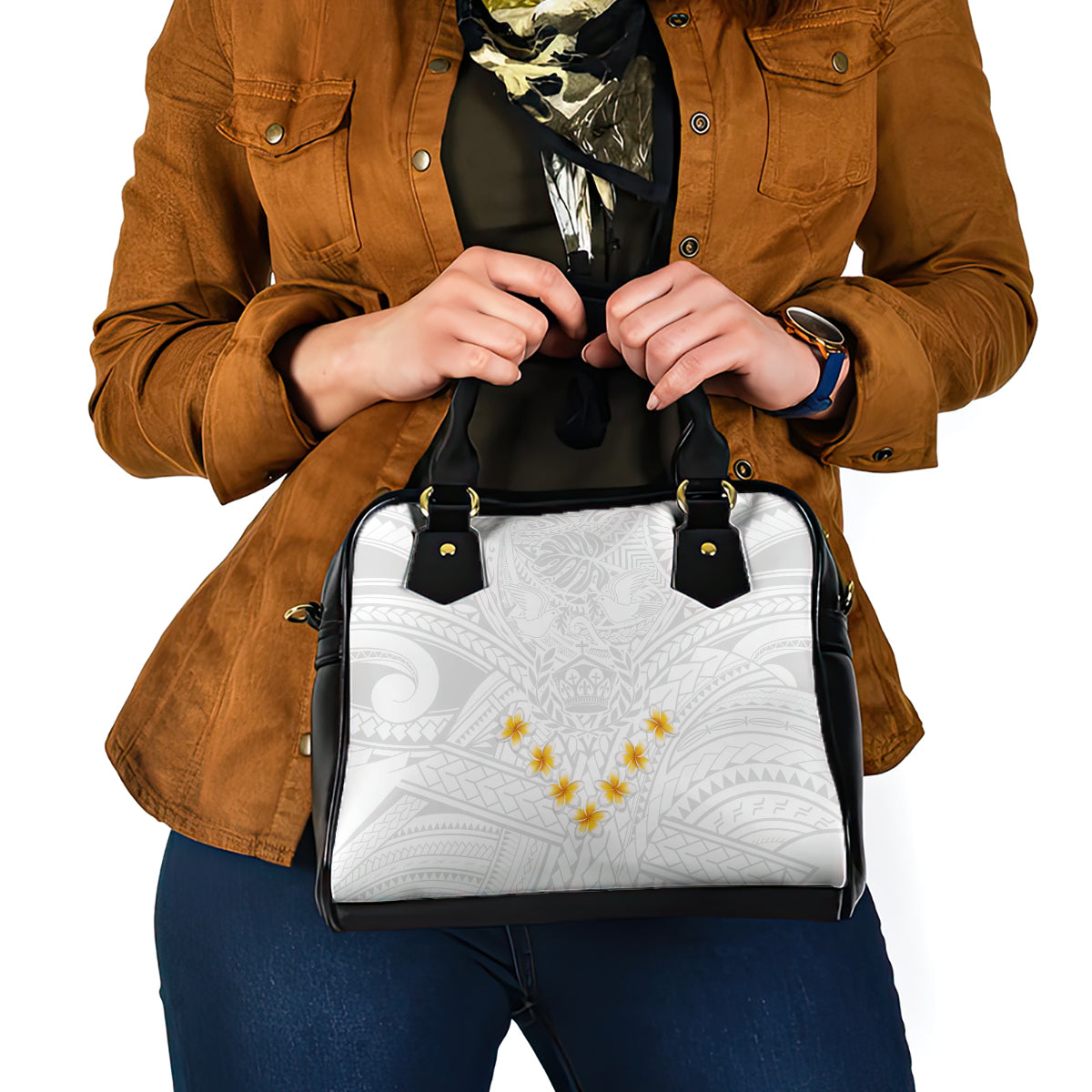 Tonga White Sunday Shoulder Handbag Polynesian Plumeria Tribal Simple LT9 - Polynesian Pride