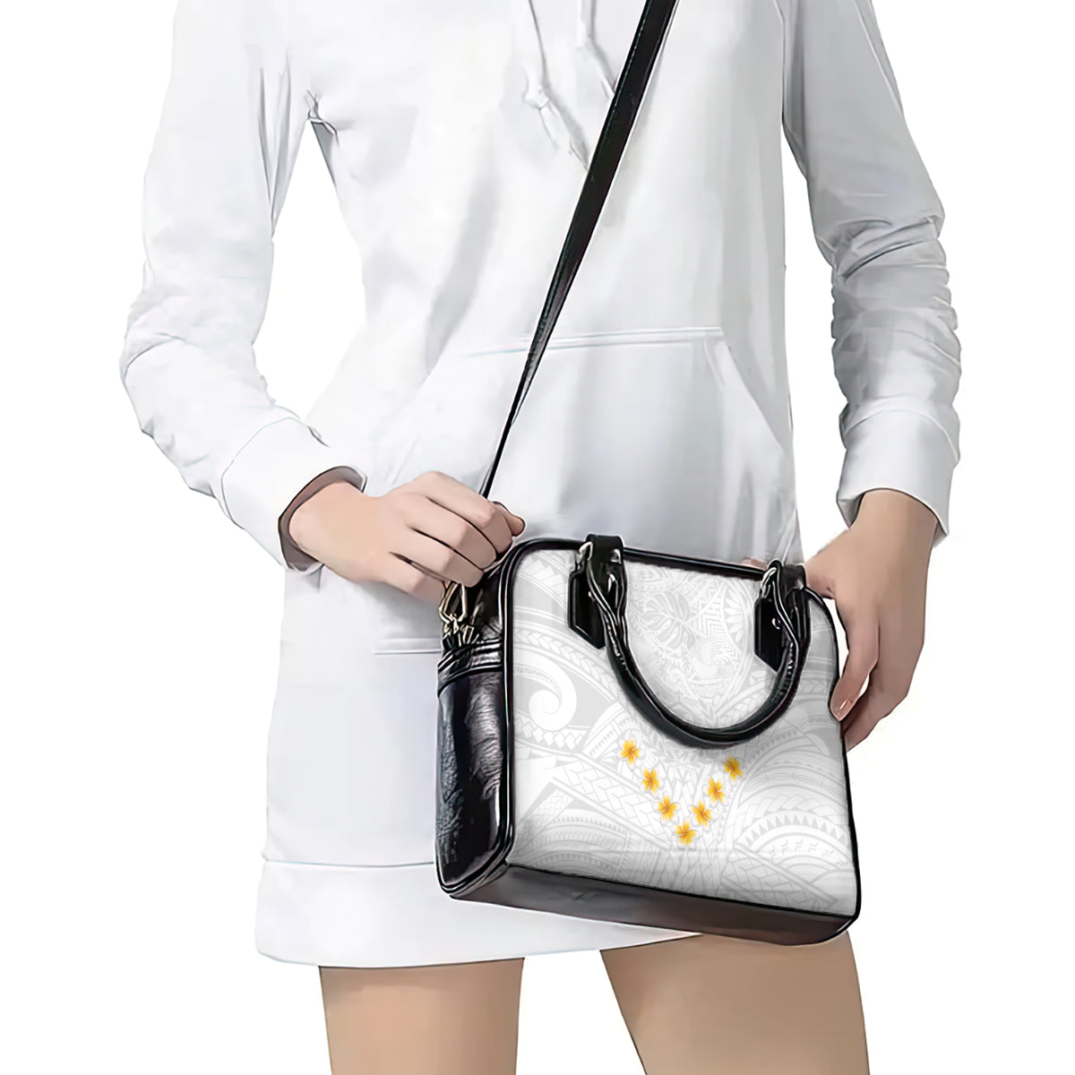Tonga White Sunday Shoulder Handbag Polynesian Plumeria Tribal Simple LT9 - Polynesian Pride