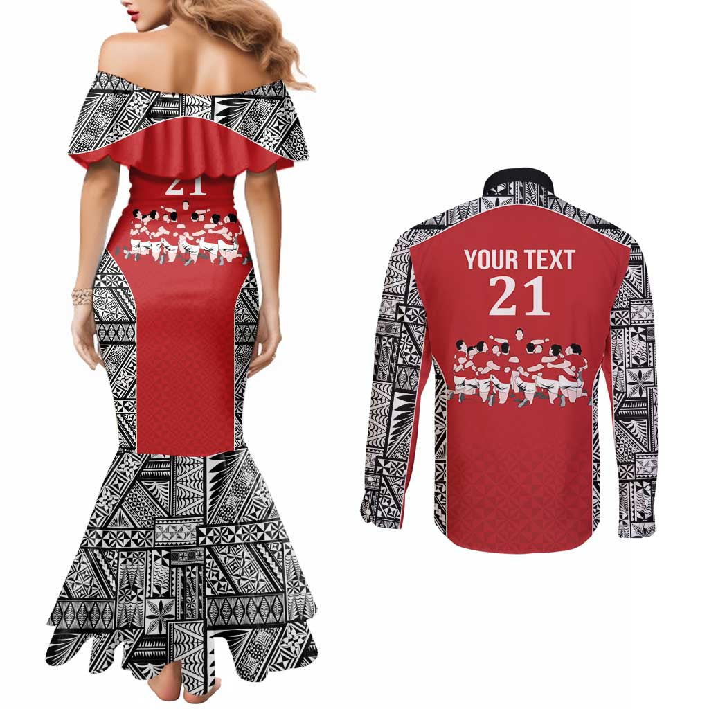 Custom Tonga Rugby Mate Ma'a Couples Matching Mermaid Dress and Long Sleeve Button Shirt Tonga XIII Make History Pacific Champions