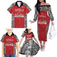 Custom Tonga Rugby Mate Ma'a Family Matching Off The Shoulder Long Sleeve Dress and Hawaiian Shirt Tonga XIII Make History Pacific Champions LT9 - Polynesian Pride