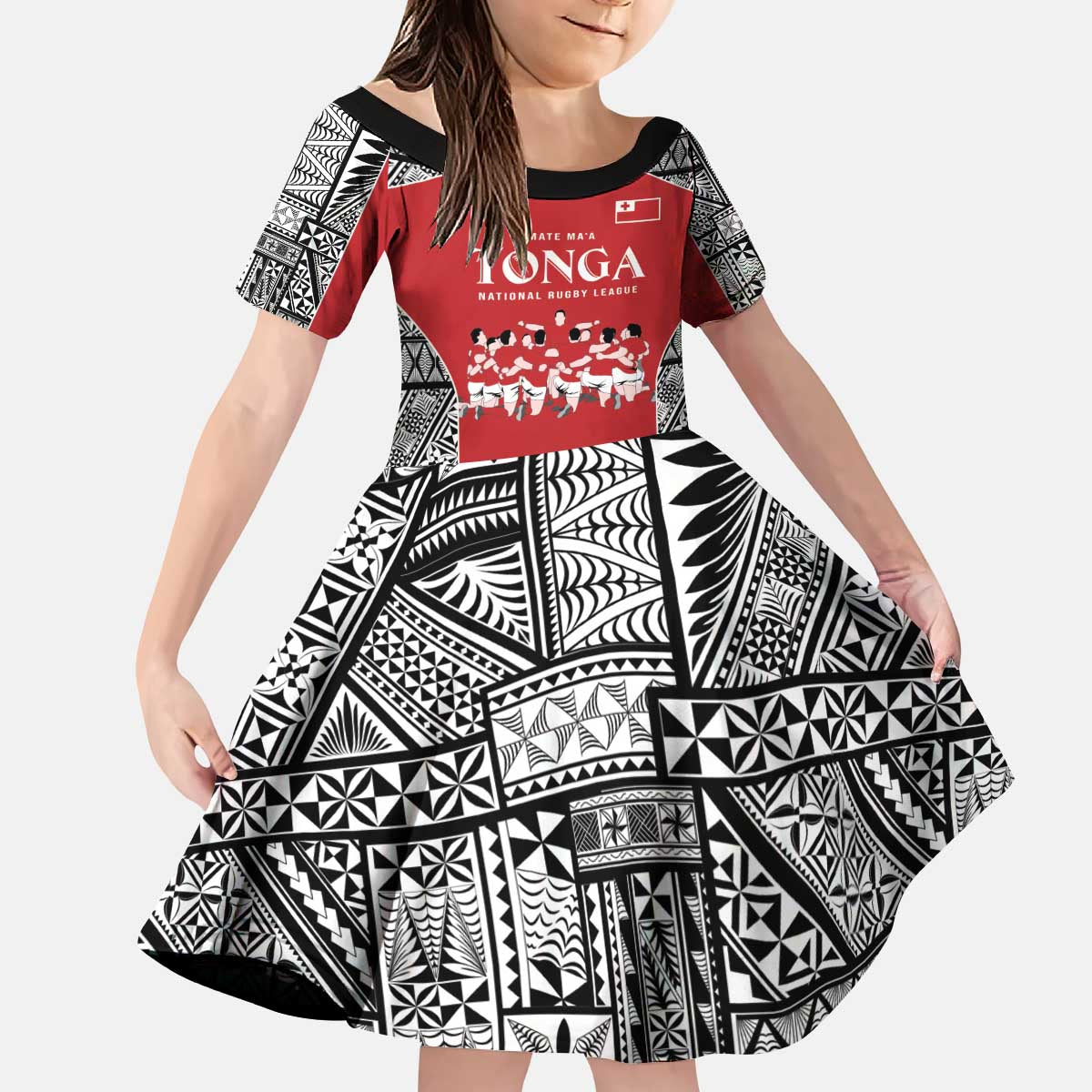 Custom Tonga Rugby Mate Ma'a Kid Short Sleeve Dress Tonga XIII Make History Pacific Champions