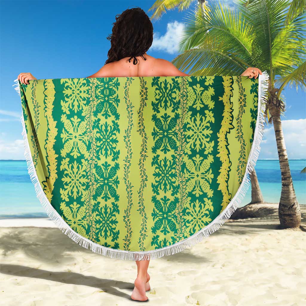 Hawaii Lei with Tribal Quilt Motif Beach Blanket LT9 - Polynesian Pride