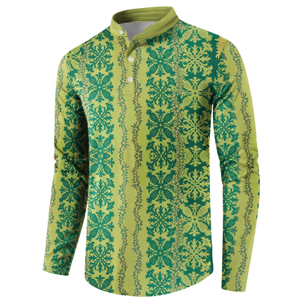 Hawaii Lei with Tribal Quilt Motif Button Sweatshirt