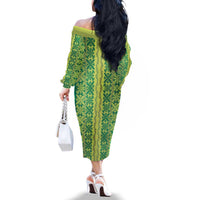 Hawaii Lei with Tribal Quilt Motif Family Matching Off The Shoulder Long Sleeve Dress and Hawaiian Shirt LT9 - Polynesian Pride