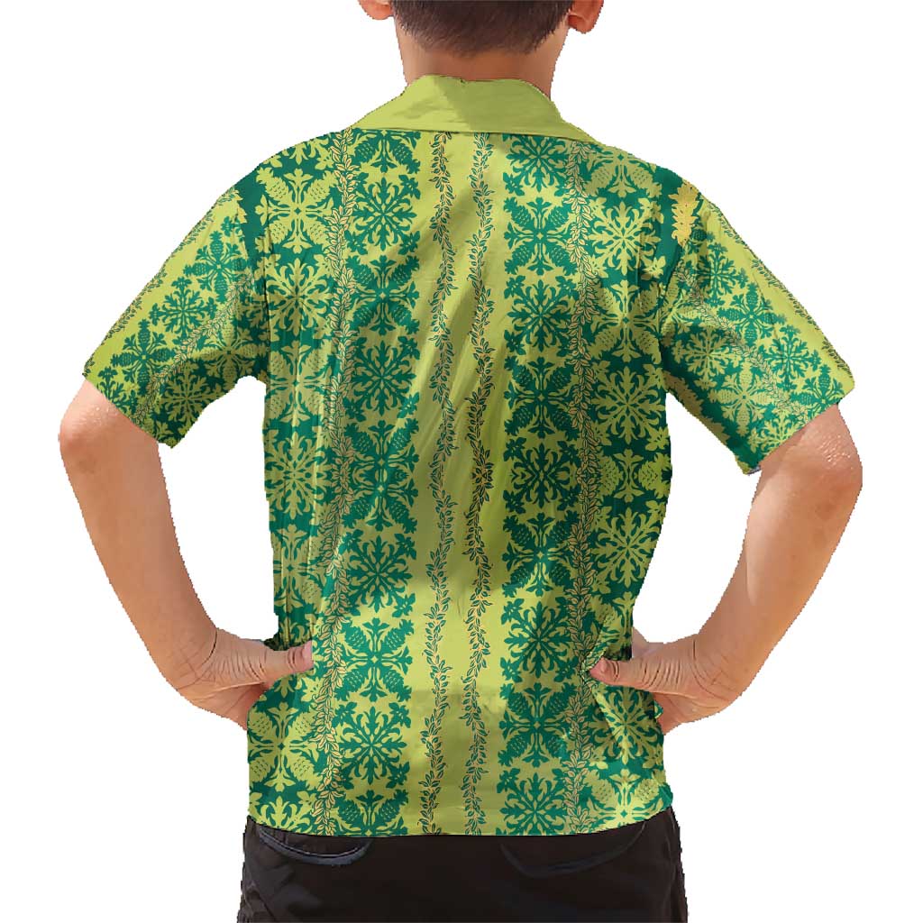 Hawaii Lei with Tribal Quilt Motif Family Matching Short Sleeve Bodycon Dress and Hawaiian Shirt LT9 - Polynesian Pride