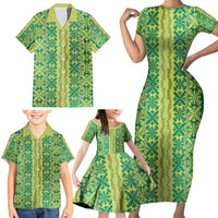 Hawaii Lei with Tribal Quilt Motif Family Matching Short Sleeve Bodycon Dress and Hawaiian Shirt LT9 - Polynesian Pride
