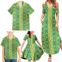 Hawaii Lei with Tribal Quilt Motif Family Matching Summer Maxi Dress and Hawaiian Shirt LT9 - Polynesian Pride