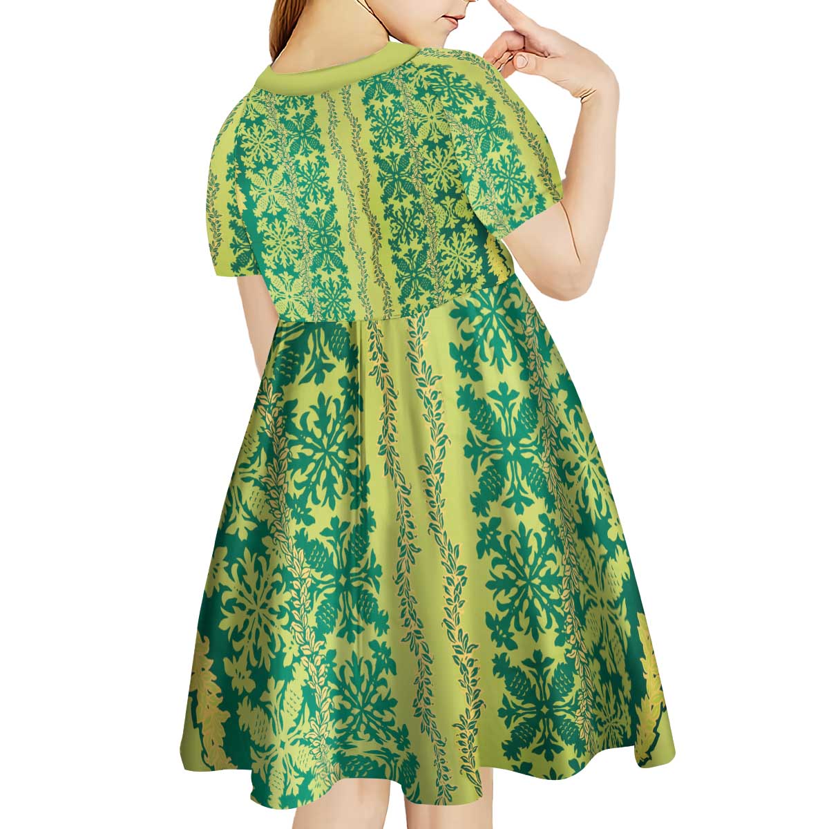 Hawaii Lei with Tribal Quilt Motif Kid Short Sleeve Dress