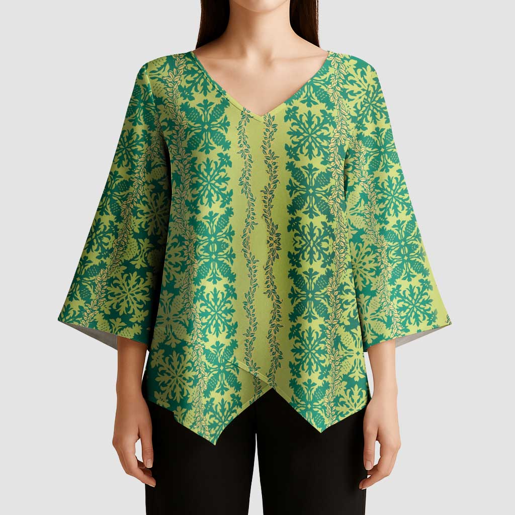 Hawaii Lei with Tribal Quilt Motif Kimono Sleeve Blouse - Polynesian Pride
