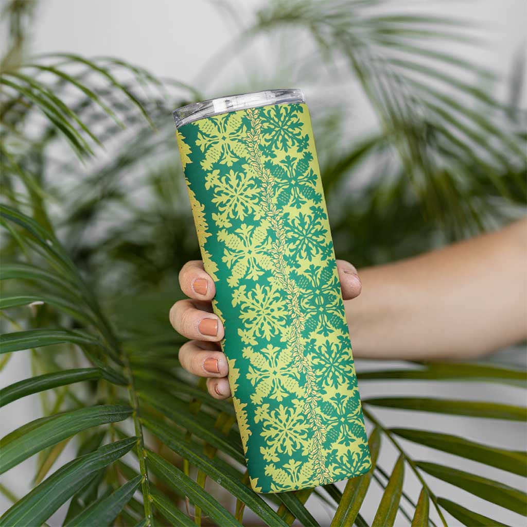 Hawaii Lei with Tribal Quilt Motif Skinny Tumbler