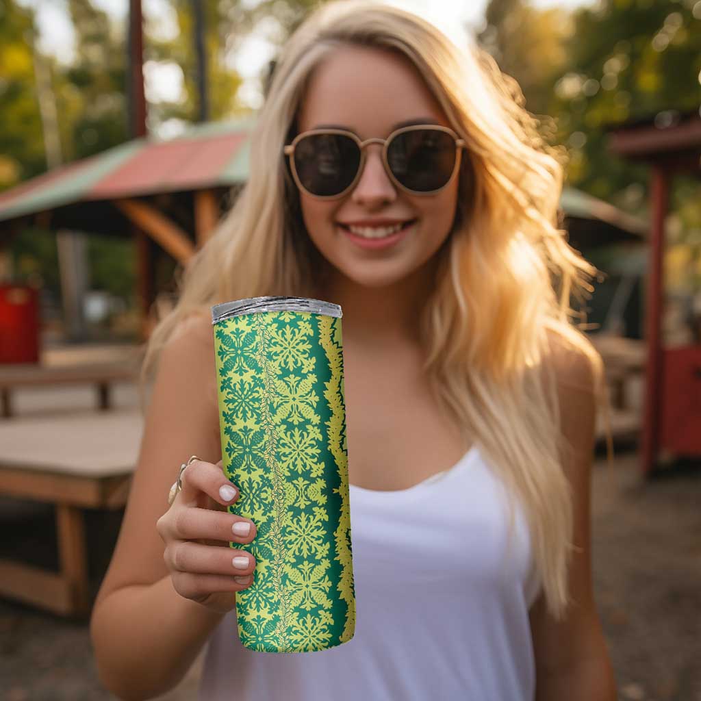 Hawaii Lei with Tribal Quilt Motif Skinny Tumbler