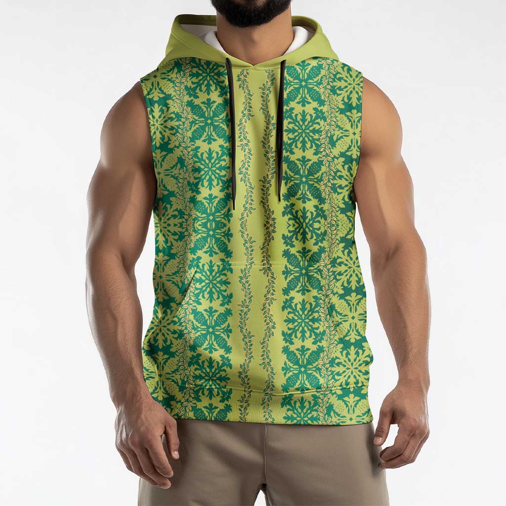 Hawaii Lei with Tribal Quilt Motif Sleeveless Hoodie LT9 - Polynesian Pride