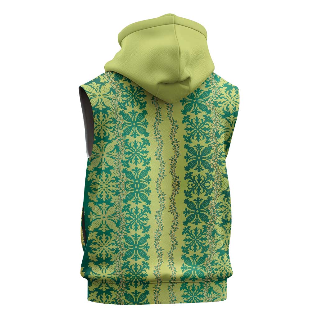 Hawaii Lei with Tribal Quilt Motif Sleeveless Zip Hoodie - Polynesian Pride