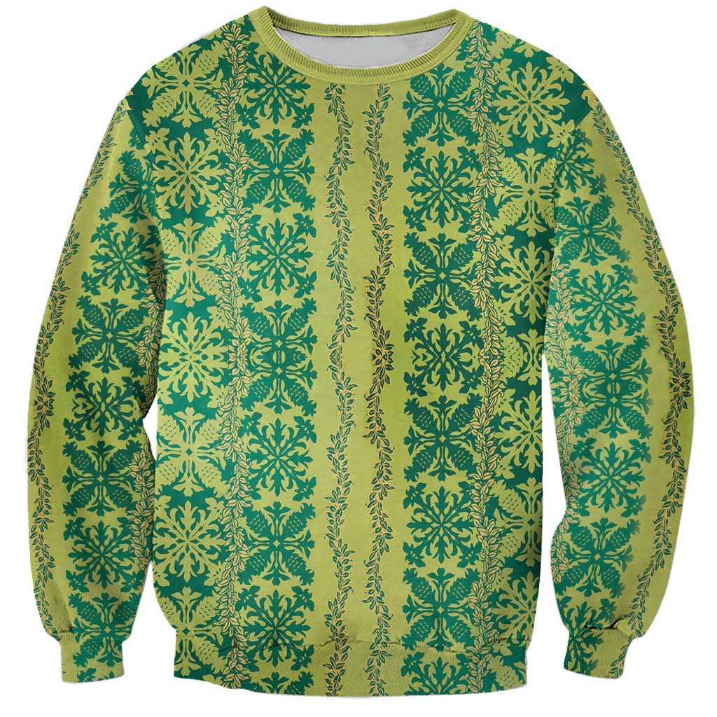 Hawaii Lei with Tribal Quilt Motif Sweatshirt LT9 Unisex Green - Polynesian Pride