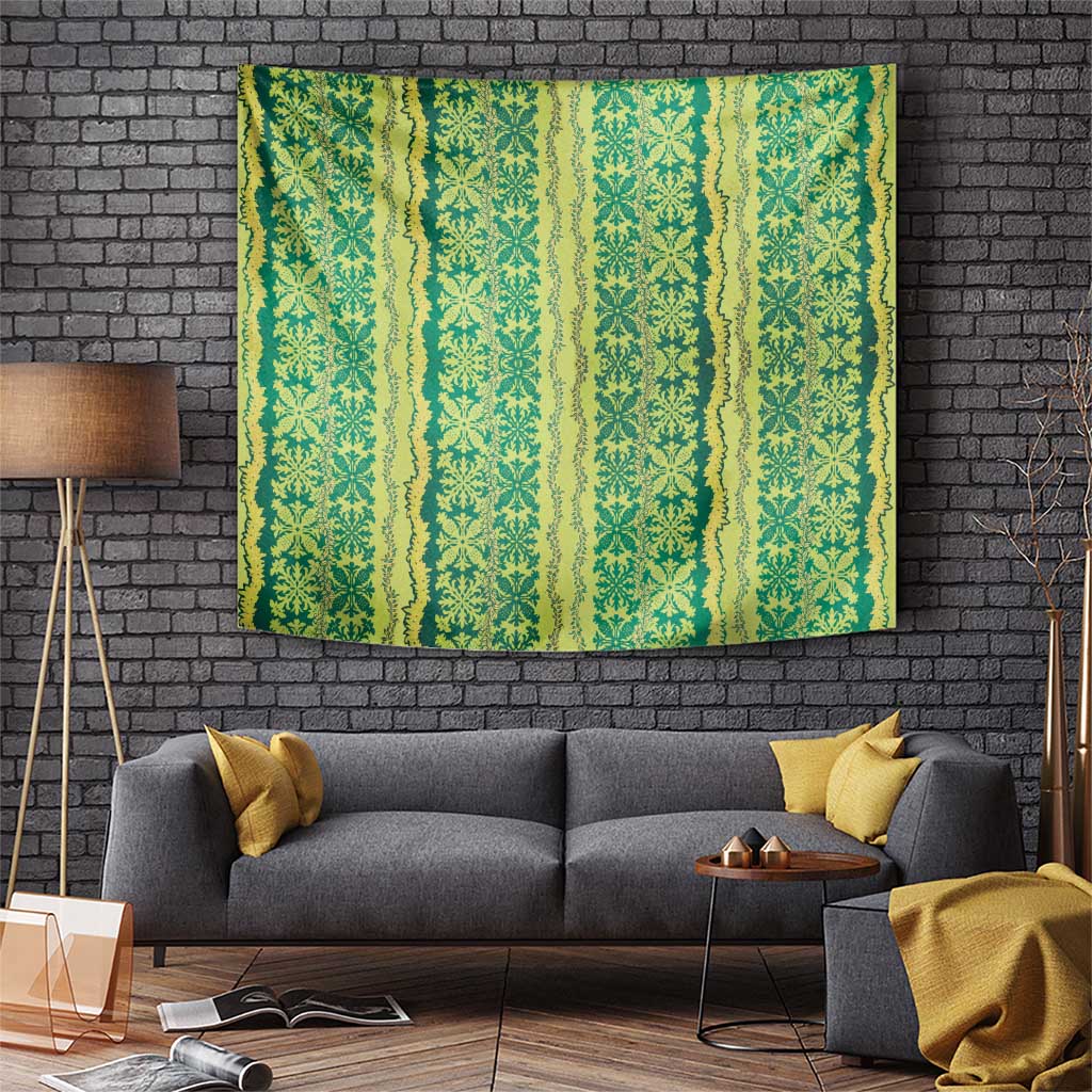 Hawaii Lei with Tribal Quilt Motif Tapestry LT9 Green - Polynesian Pride
