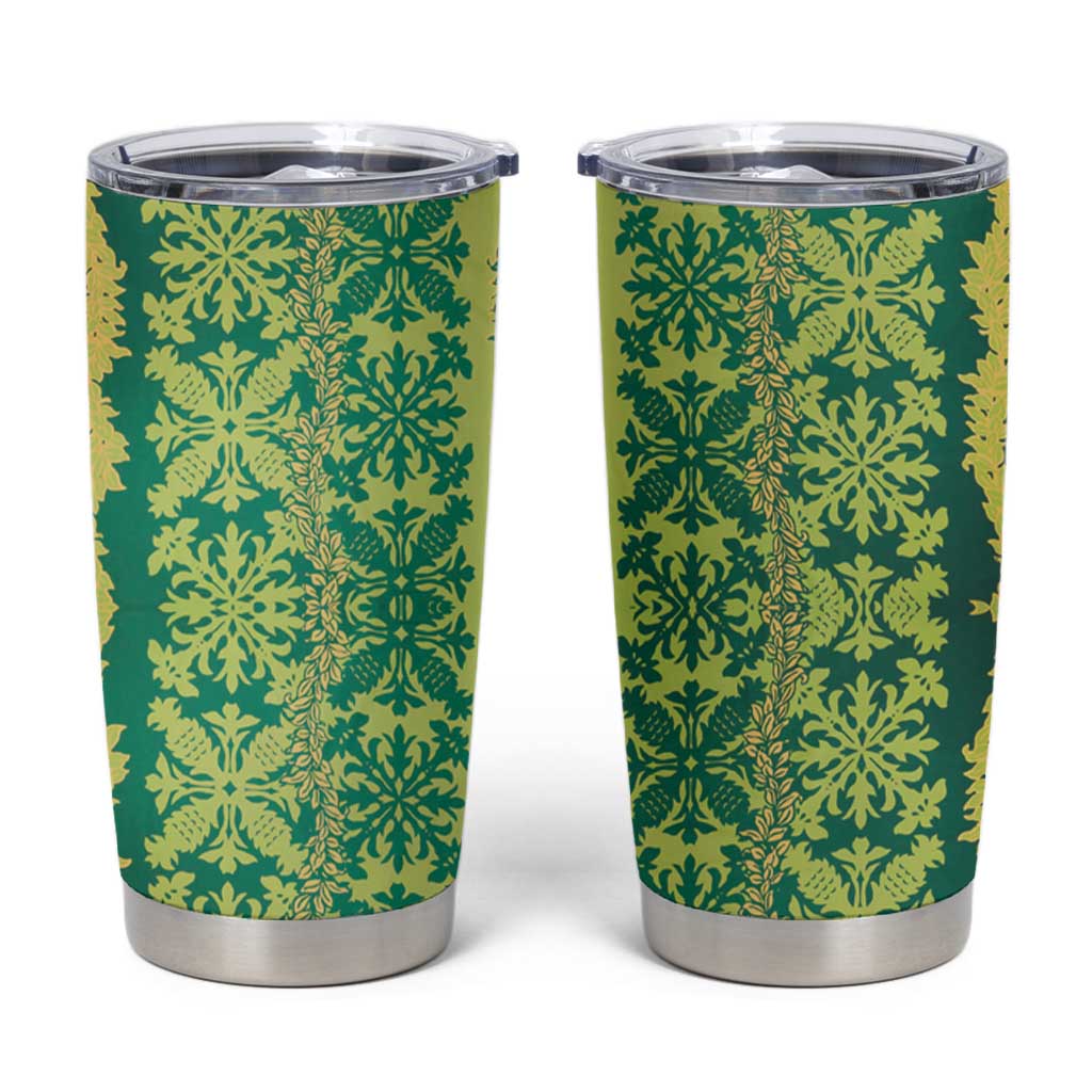 Hawaii Lei with Tribal Quilt Motif Tumbler Cup LT9 Green - Polynesian Pride