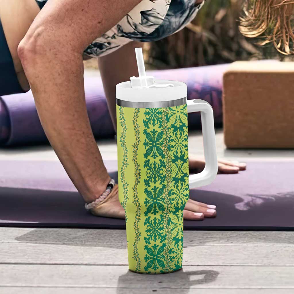 Hawaii Lei with Tribal Quilt Motif Tumbler With Handle