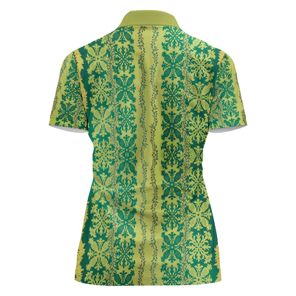 Hawaii Lei with Tribal Quilt Motif Women Polo Shirt
