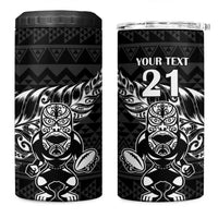 New Zealand Rugby Warrior Custom 4 in 1 Can Cooler Tumbler Black Fern Taniko Motif LT9 One Size: 16 oz Black - Polynesian Pride