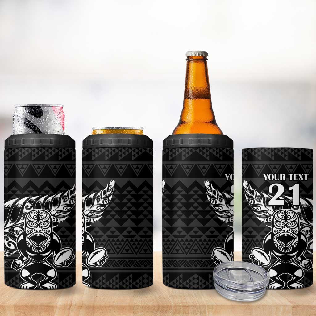 New Zealand Rugby Warrior Custom 4 in 1 Can Cooler Tumbler Black Fern Taniko Motif LT9 - Polynesian Pride