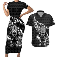 New Zealand Rugby Warrior Custom Couples Matching Short Sleeve Bodycon Dress and Hawaiian Shirt Black Fern Taniko Motif LT9 Black - Polynesian Pride