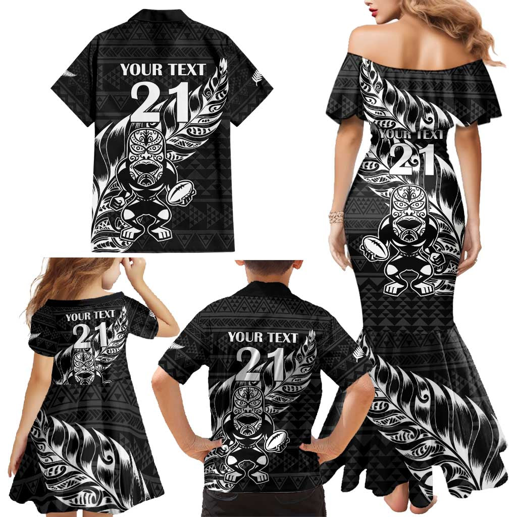 New Zealand Rugby Warrior Custom Family Matching Mermaid Dress and Hawaiian Shirt Black Fern Taniko Motif LT9 - Polynesian Pride