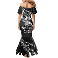 New Zealand Rugby Warrior Custom Family Matching Mermaid Dress and Hawaiian Shirt Black Fern Taniko Motif LT9 - Polynesian Pride