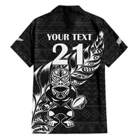 New Zealand Rugby Warrior Custom Family Matching Off The Shoulder Long Sleeve Dress and Hawaiian Shirt Black Fern Taniko Motif LT9 - Polynesian Pride