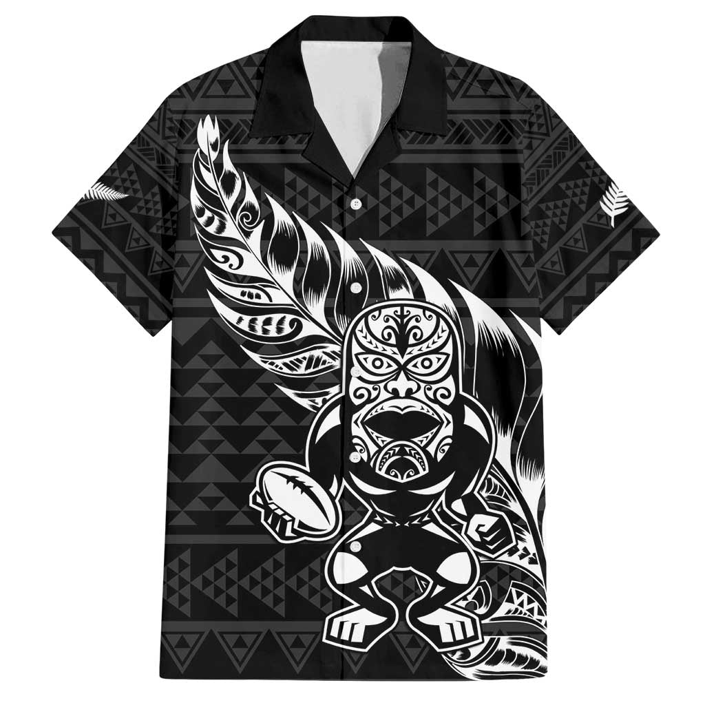 New Zealand Rugby Warrior Custom Family Matching Off Shoulder Maxi Dress and Hawaiian Shirt Black Fern Taniko Motif LT9 Dad's Shirt - Short Sleeve Black - Polynesian Pride