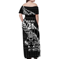 New Zealand Rugby Warrior Custom Family Matching Off Shoulder Maxi Dress and Hawaiian Shirt Black Fern Taniko Motif LT9 - Polynesian Pride