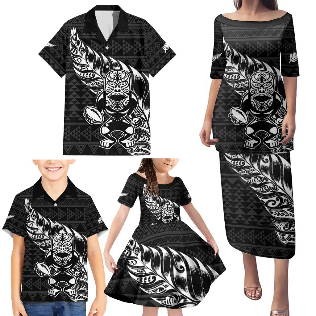 New Zealand Rugby Warrior Custom Family Matching Puletasi and Hawaiian Shirt Black Fern Taniko Motif LT9 - Polynesian Pride