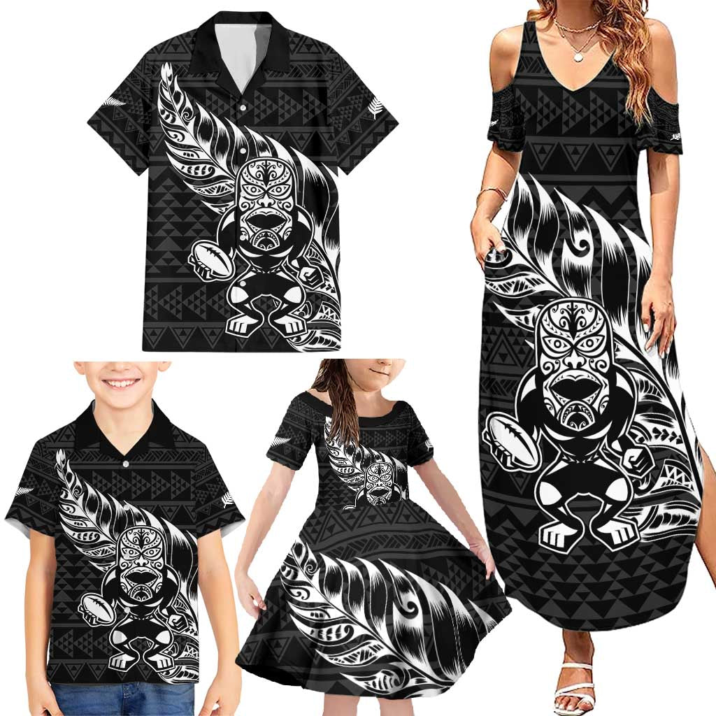 New Zealand Rugby Warrior Custom Family Matching Summer Maxi Dress and Hawaiian Shirt Black Fern Taniko Motif LT9 - Polynesian Pride