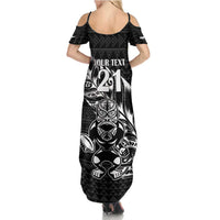 New Zealand Rugby Warrior Custom Family Matching Summer Maxi Dress and Hawaiian Shirt Black Fern Taniko Motif LT9 - Polynesian Pride