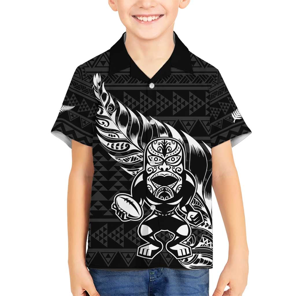 New Zealand Rugby Warrior Custom Family Matching Summer Maxi Dress and Hawaiian Shirt Black Fern Taniko Motif LT9 Son's Shirt Black - Polynesian Pride