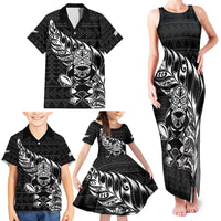 New Zealand Rugby Warrior Custom Family Matching Tank Maxi Dress and Hawaiian Shirt Black Fern Taniko Motif LT9 - Polynesian Pride