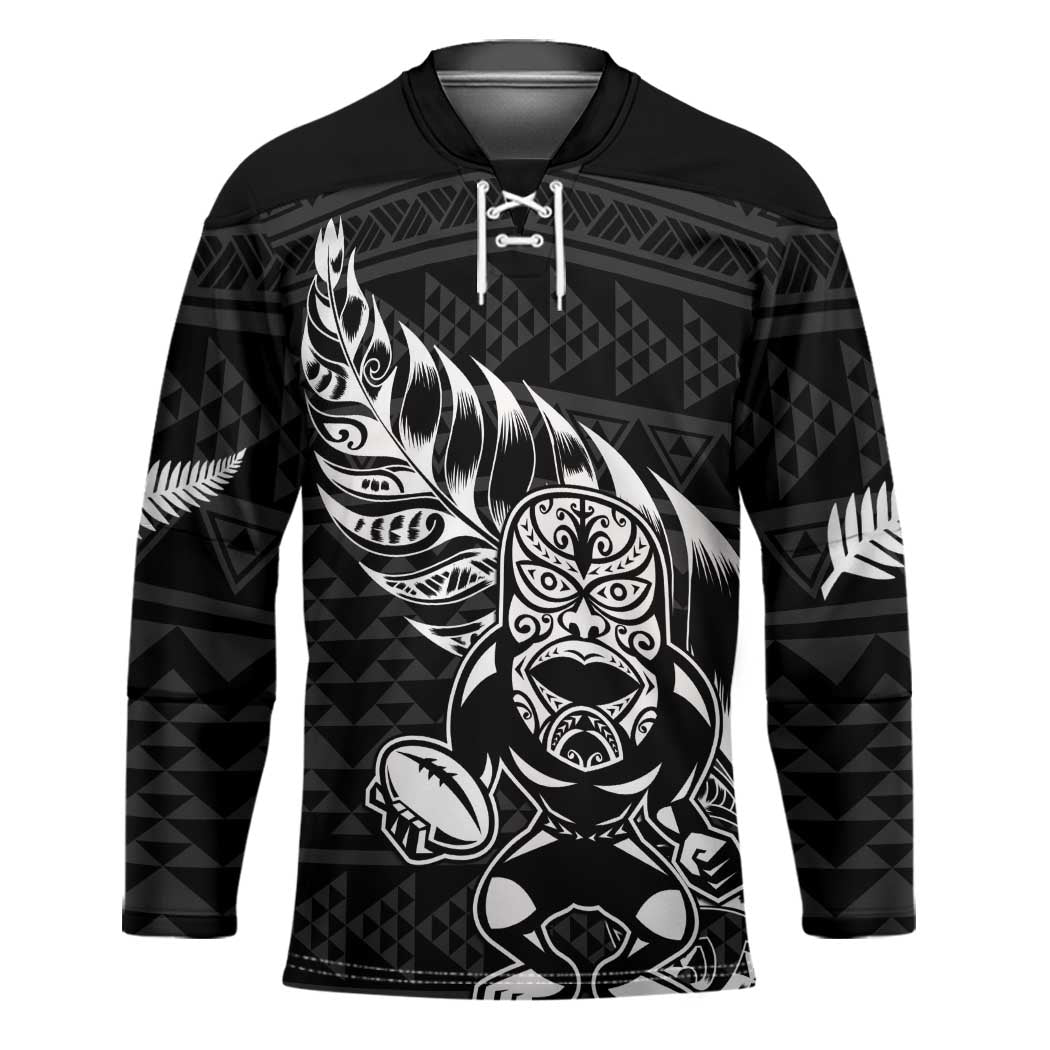 New Zealand Rugby Warrior Custom Hockey Jersey Black Fern Taniko Motif - Polynesian Pride