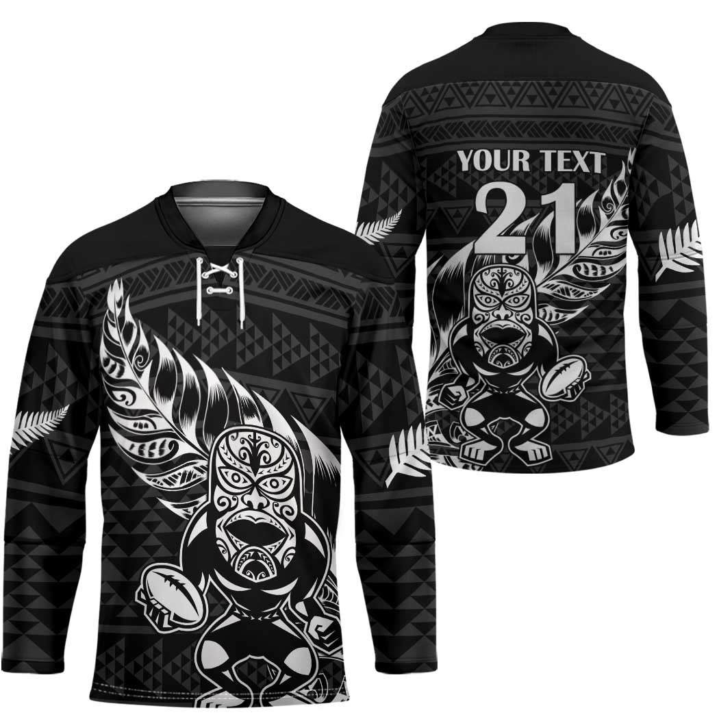 New Zealand Rugby Warrior Custom Hockey Jersey Black Fern Taniko Motif - Polynesian Pride