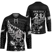 New Zealand Rugby Warrior Custom Hockey Jersey Black Fern Taniko Motif - Polynesian Pride