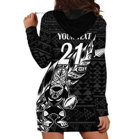 New Zealand Rugby Warrior Custom Hoodie Dress Black Fern Taniko Motif LT9 - Polynesian Pride