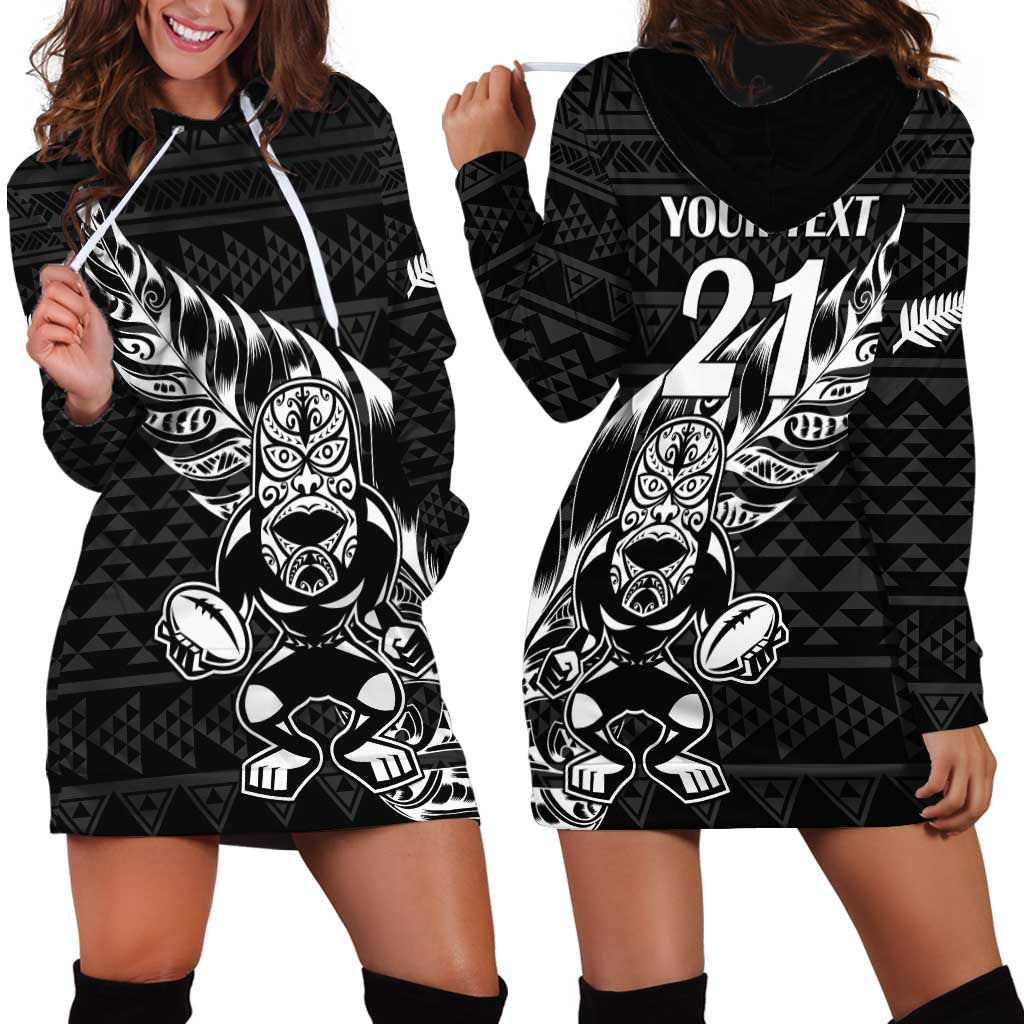 New Zealand Rugby Warrior Custom Hoodie Dress Black Fern Taniko Motif LT9 - Polynesian Pride