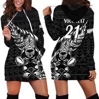 New Zealand Rugby Warrior Custom Hoodie Dress Black Fern Taniko Motif LT9 - Polynesian Pride