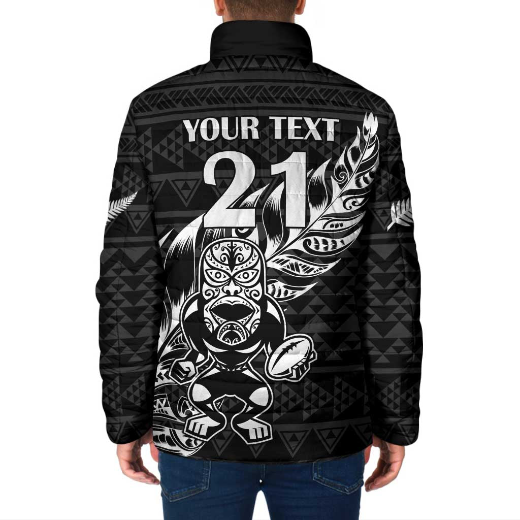 New Zealand Rugby Warrior Custom Padded Jacket Black Fern Taniko Motif - Polynesian Pride