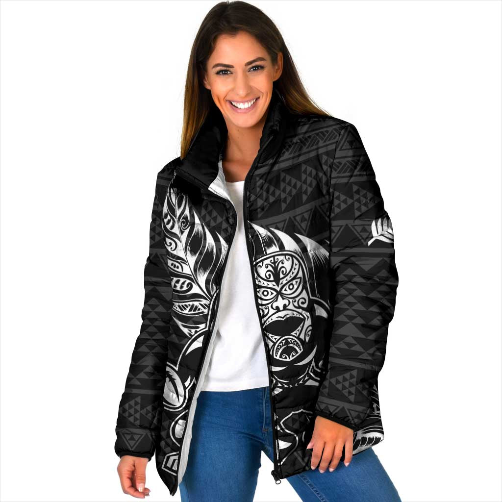 New Zealand Rugby Warrior Custom Padded Jacket Black Fern Taniko Motif - Polynesian Pride