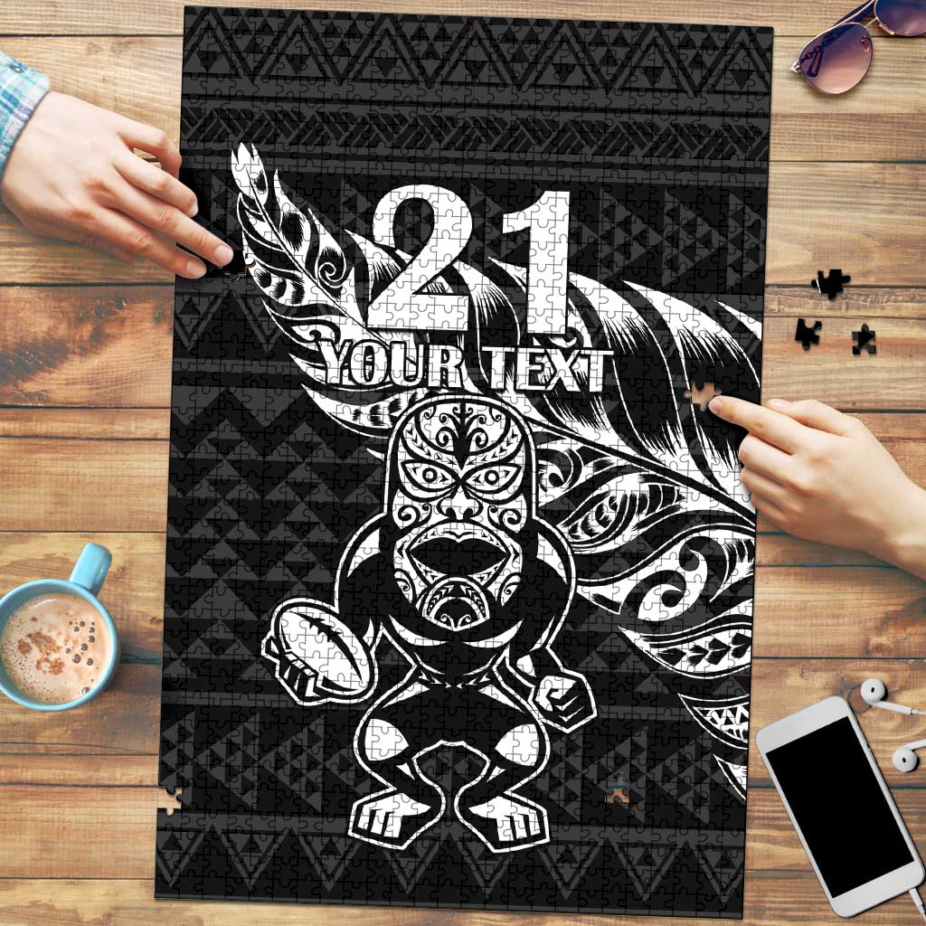 New Zealand Rugby Warrior Custom Puzzle Black Fern Taniko Motif - Polynesian Pride