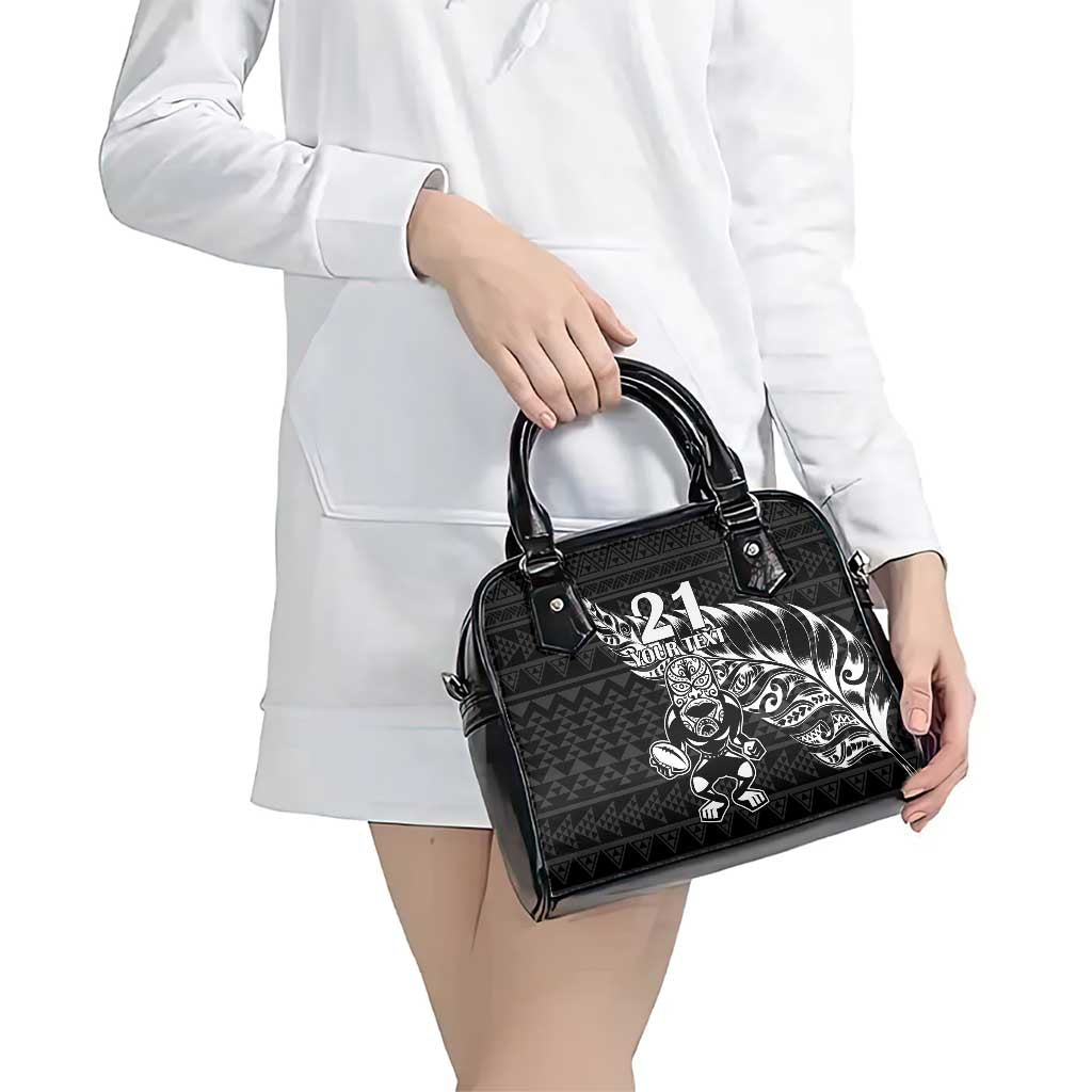 New Zealand Rugby Warrior Custom Shoulder Handbag Black Fern Taniko Motif